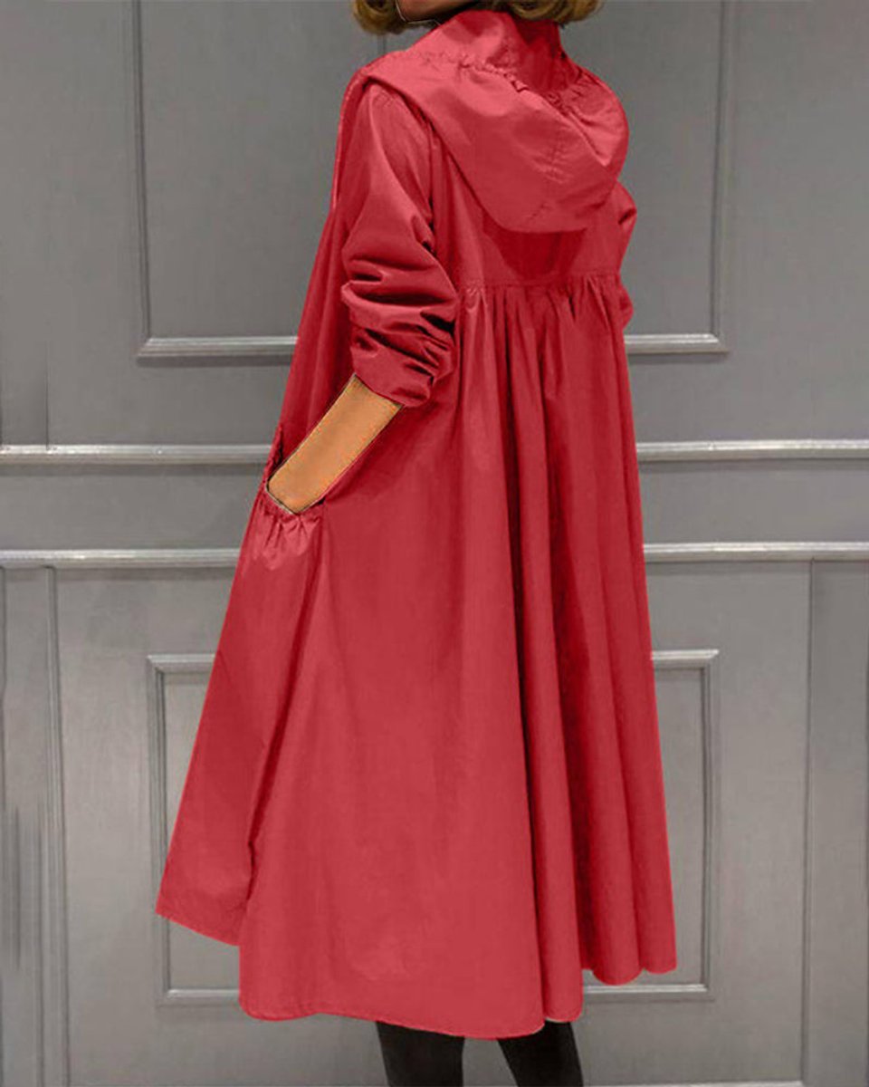 Hooded Zip Front Drawstring Longline Trench Coat