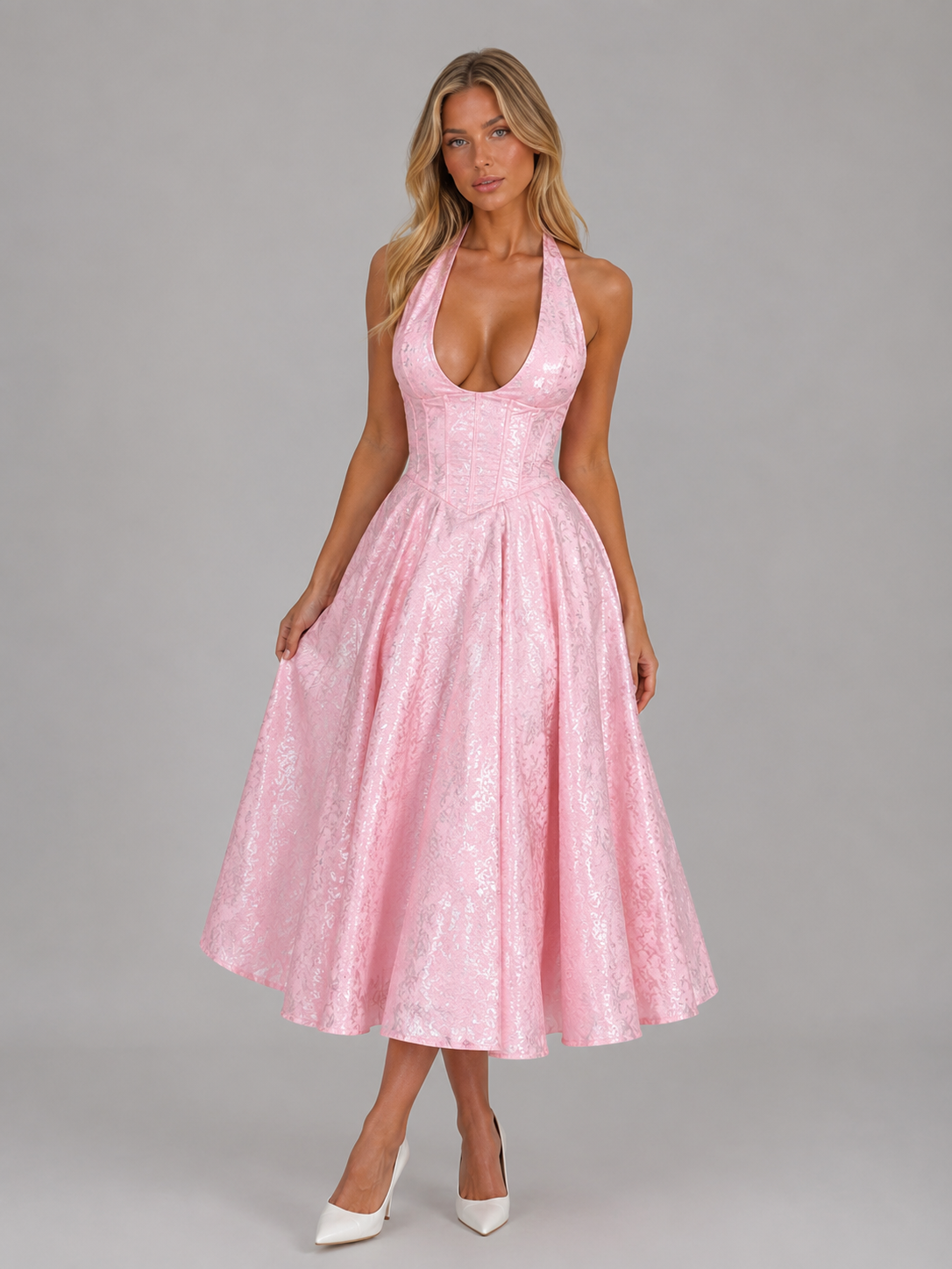 Women's Jacquard Halter Midi Dress