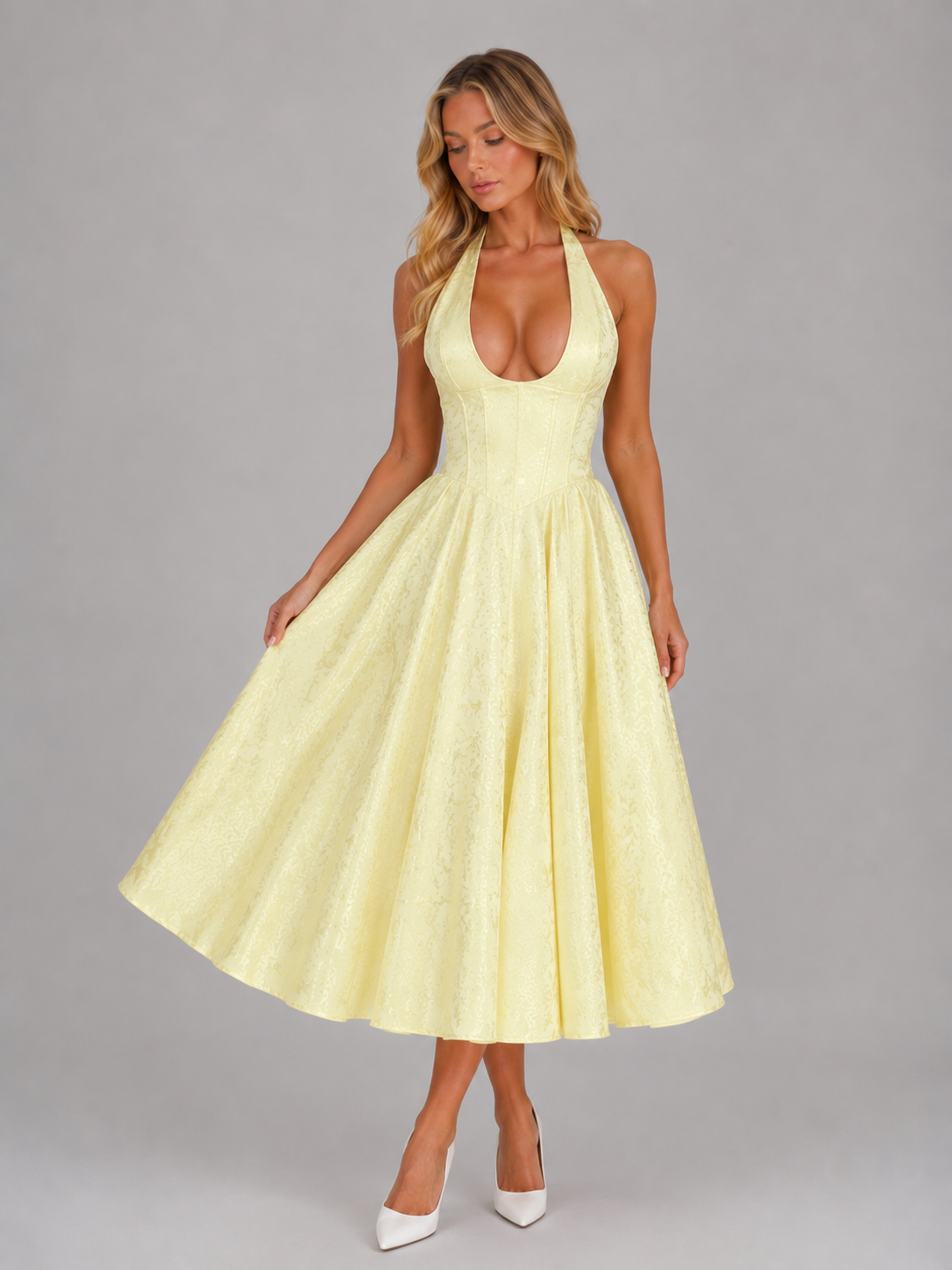 Women's Jacquard Halter Midi Dress