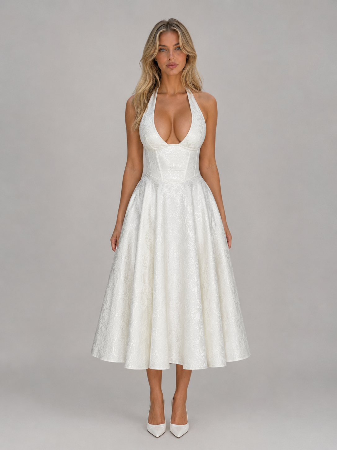 Women's Jacquard Halter Midi Dress