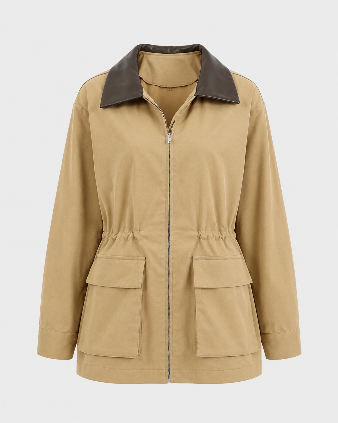 Contrast Collar Zip Front Utility Barn Jacket