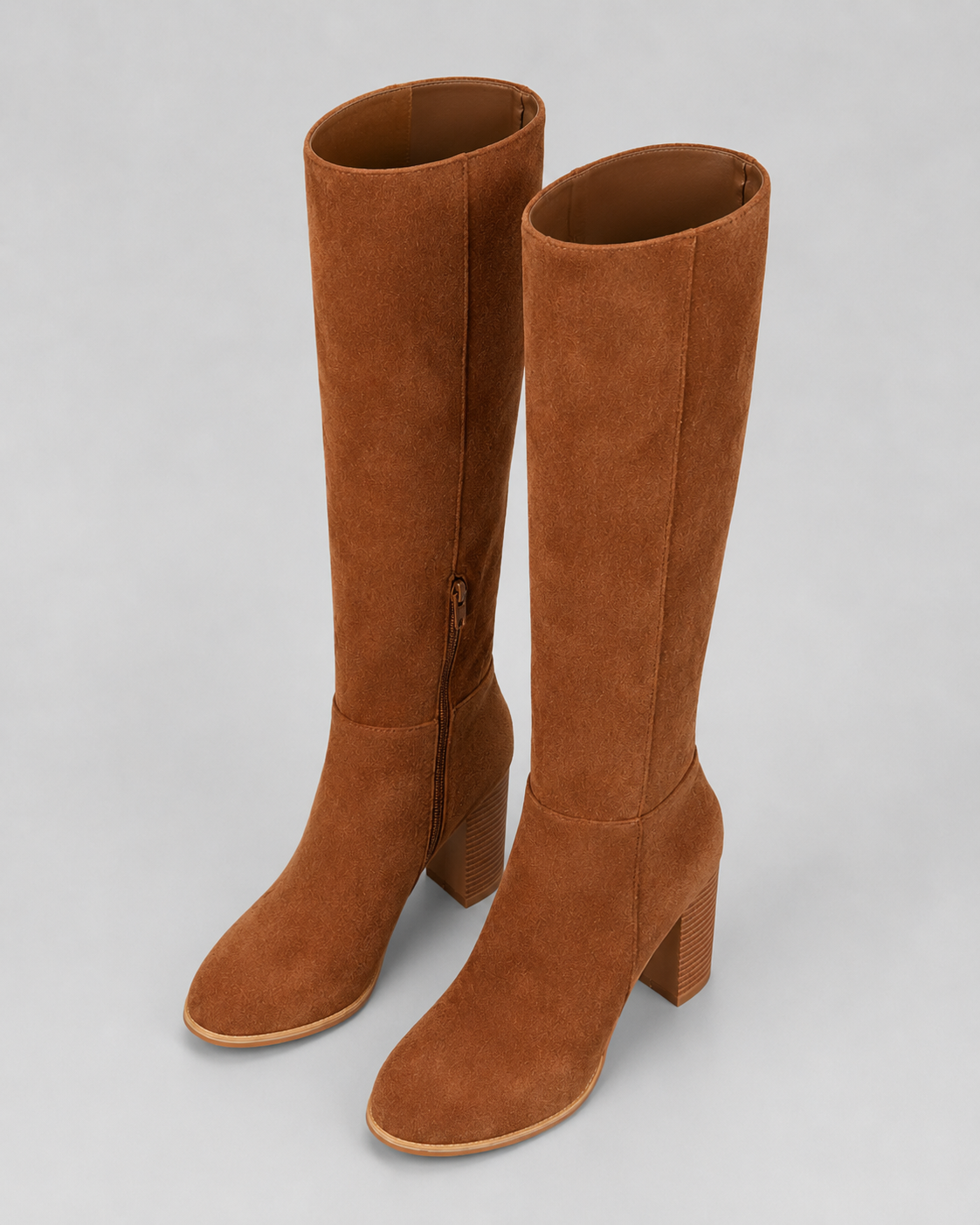Round Toe Side Zip Block Heel Knee High Boots