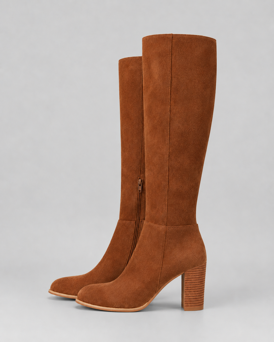 Round Toe Side Zip Block Heel Knee High Boots
