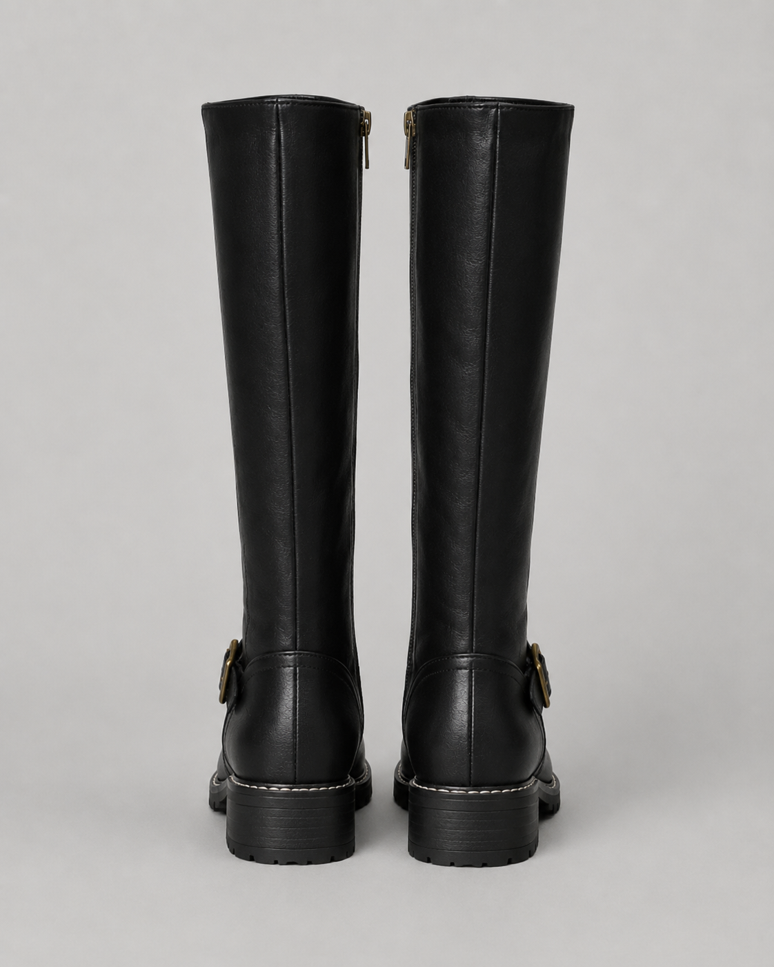 Buckle Side Zip Lug Sole Knee High Boots