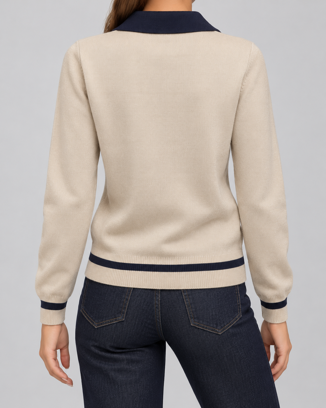 Contrast Collar Button Placket Knit Polo Sweater