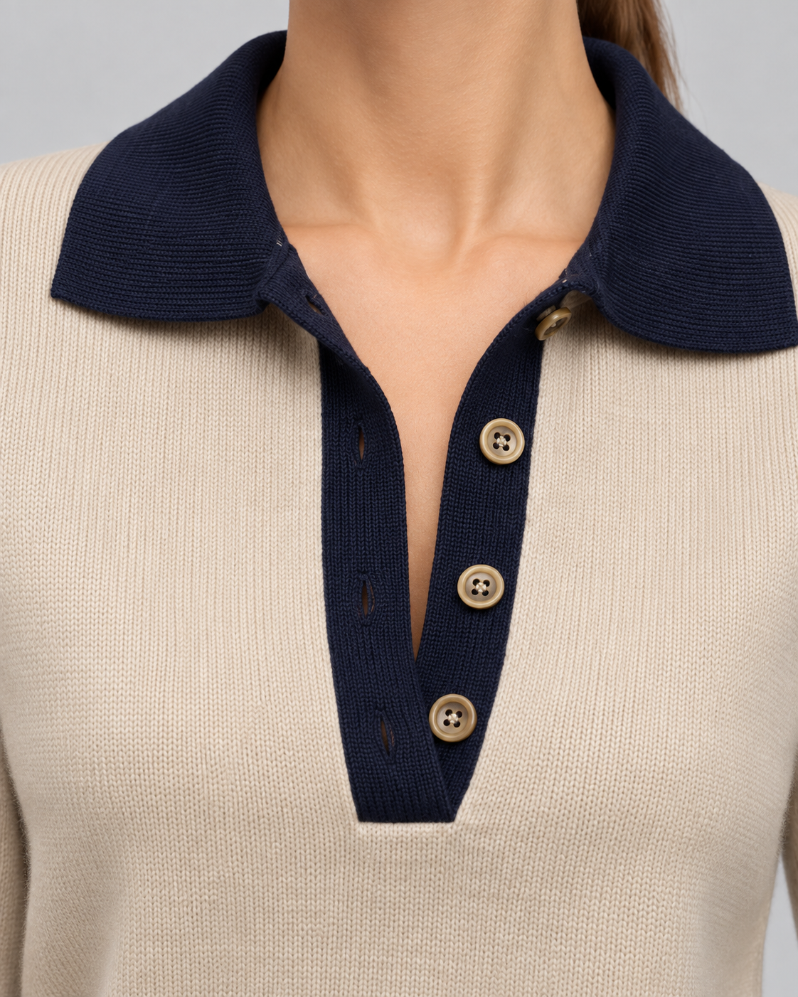 Contrast Collar Button Placket Knit Polo Sweater