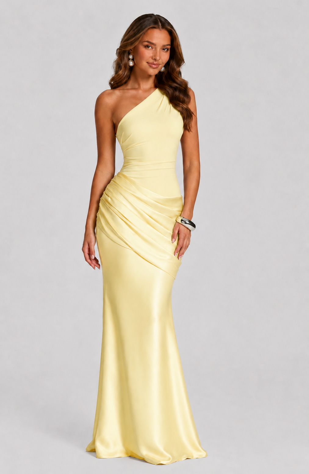 Women's One Shoulder Satin Maxi Dress – Elegant Formal Evening Gown