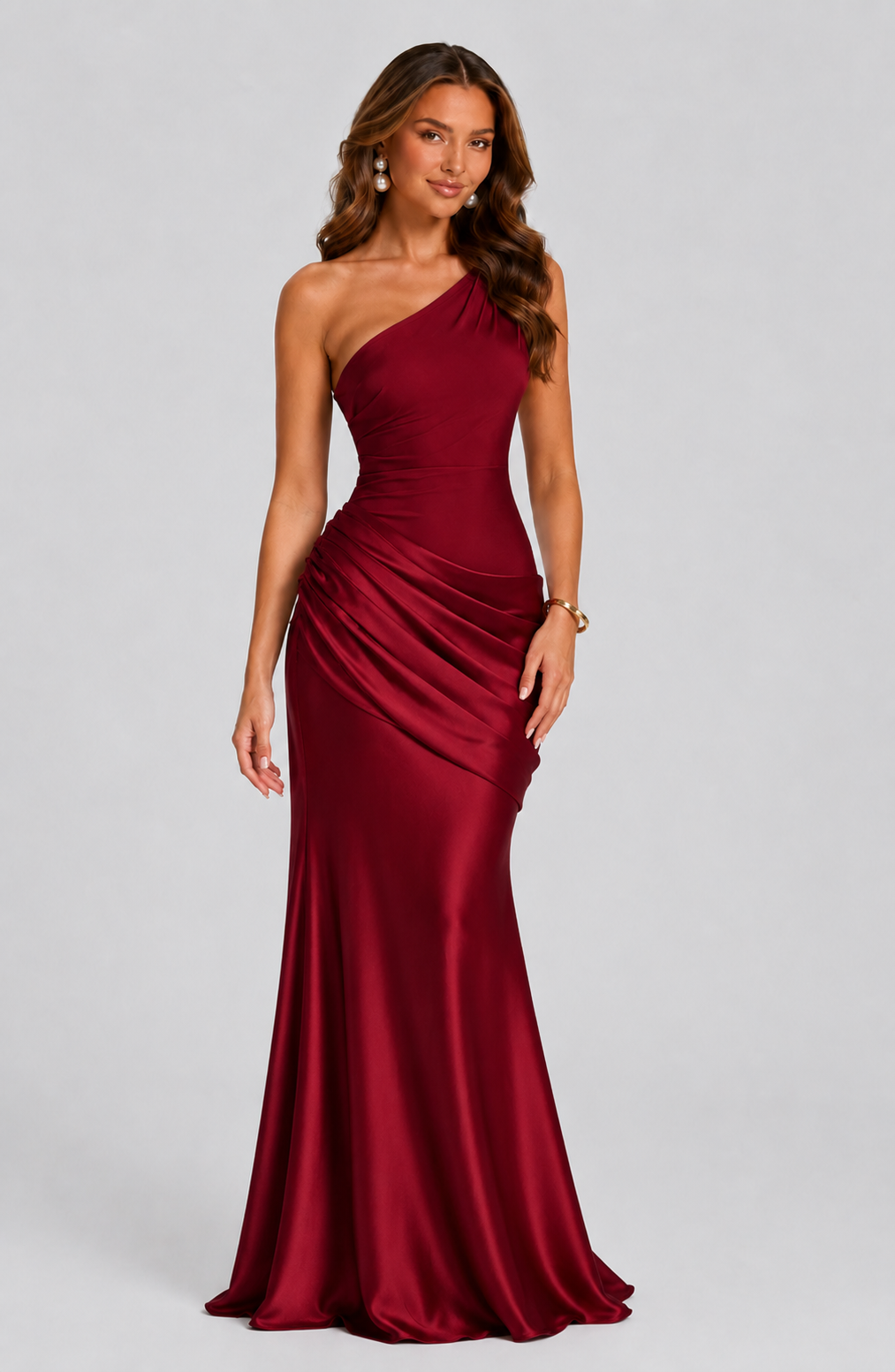 Women's One Shoulder Satin Maxi Dress – Elegant Formal Evening Gown