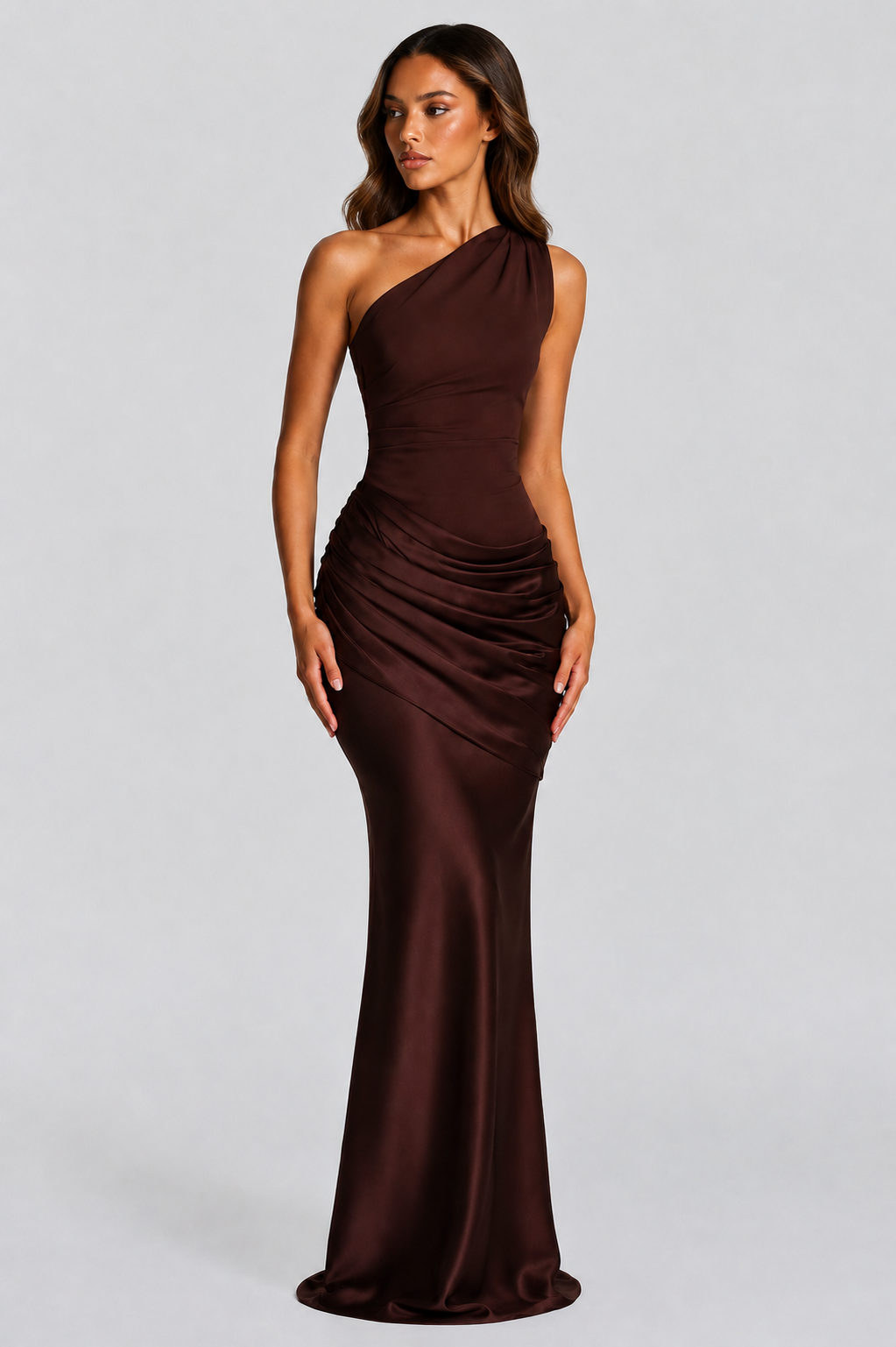 Women's One Shoulder Satin Maxi Dress – Elegant Formal Evening Gown
