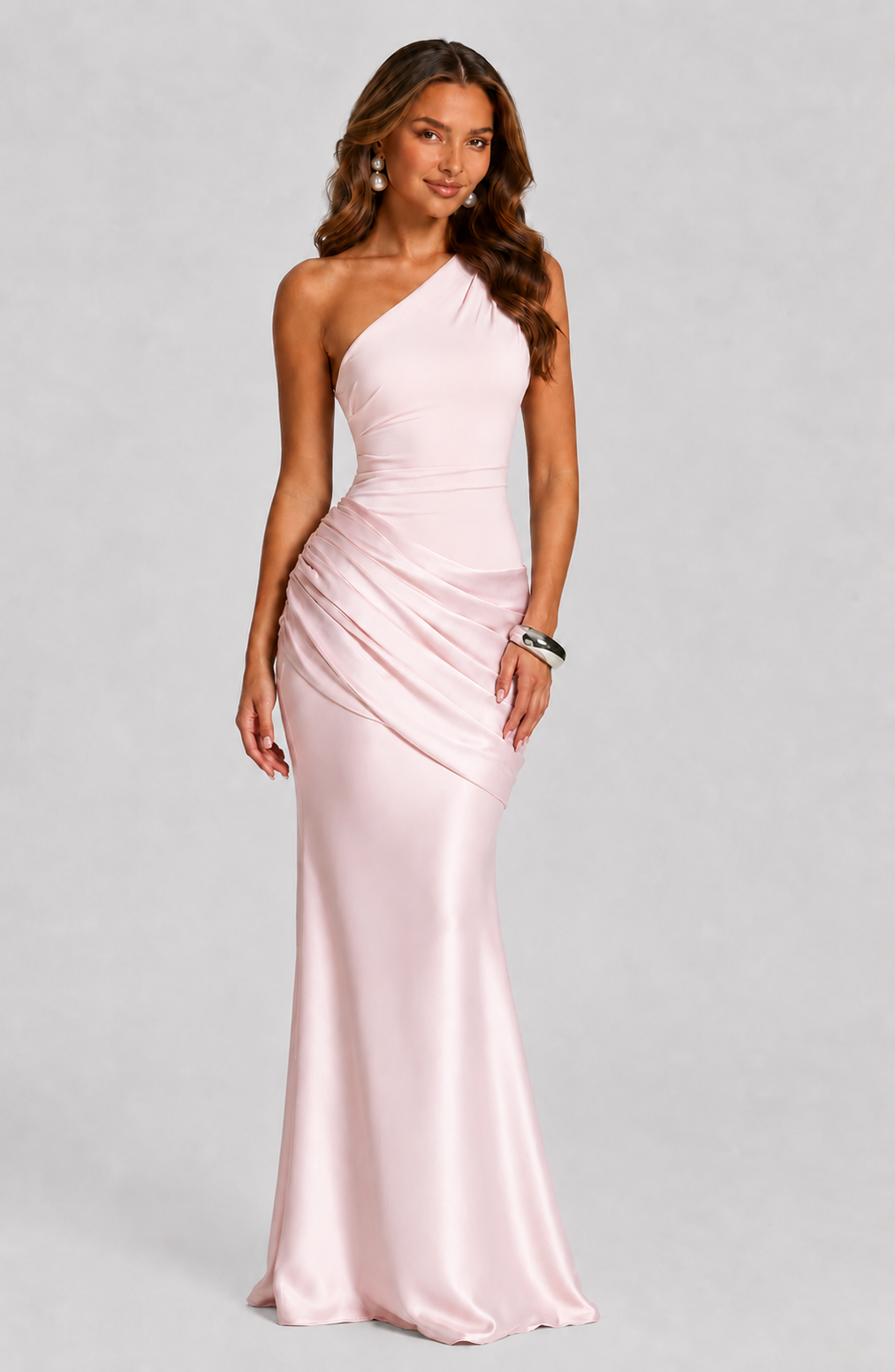 Women's One Shoulder Satin Maxi Dress – Elegant Formal Evening Gown