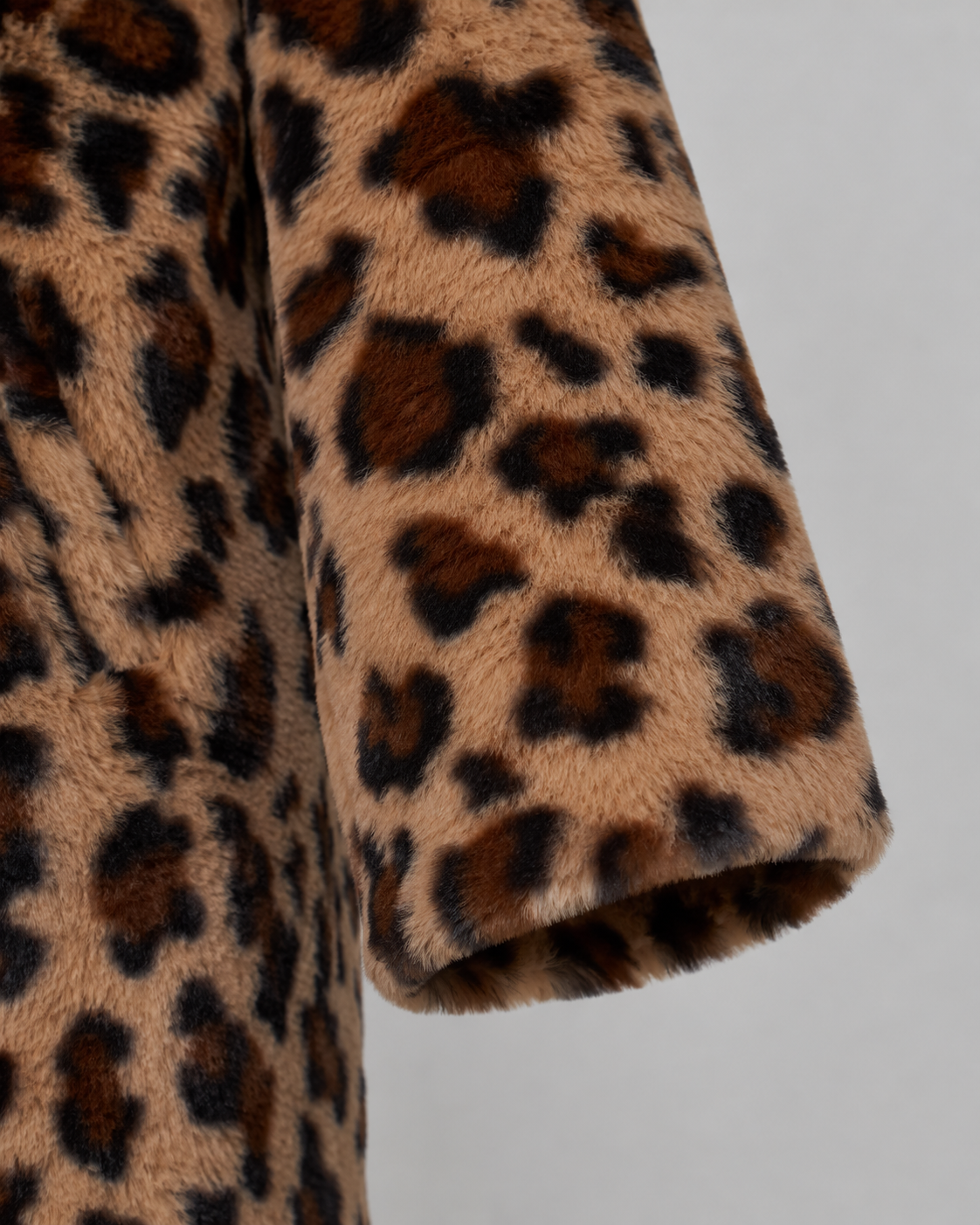 Leopard Print Faux Fur Shawl Collar Longline Coat