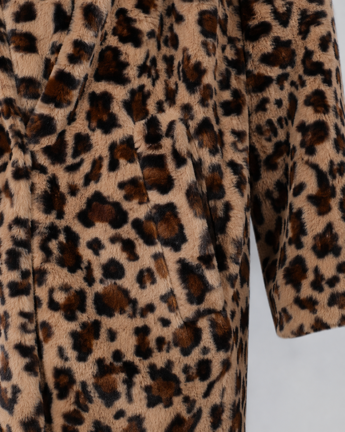 Leopard Print Faux Fur Shawl Collar Longline Coat