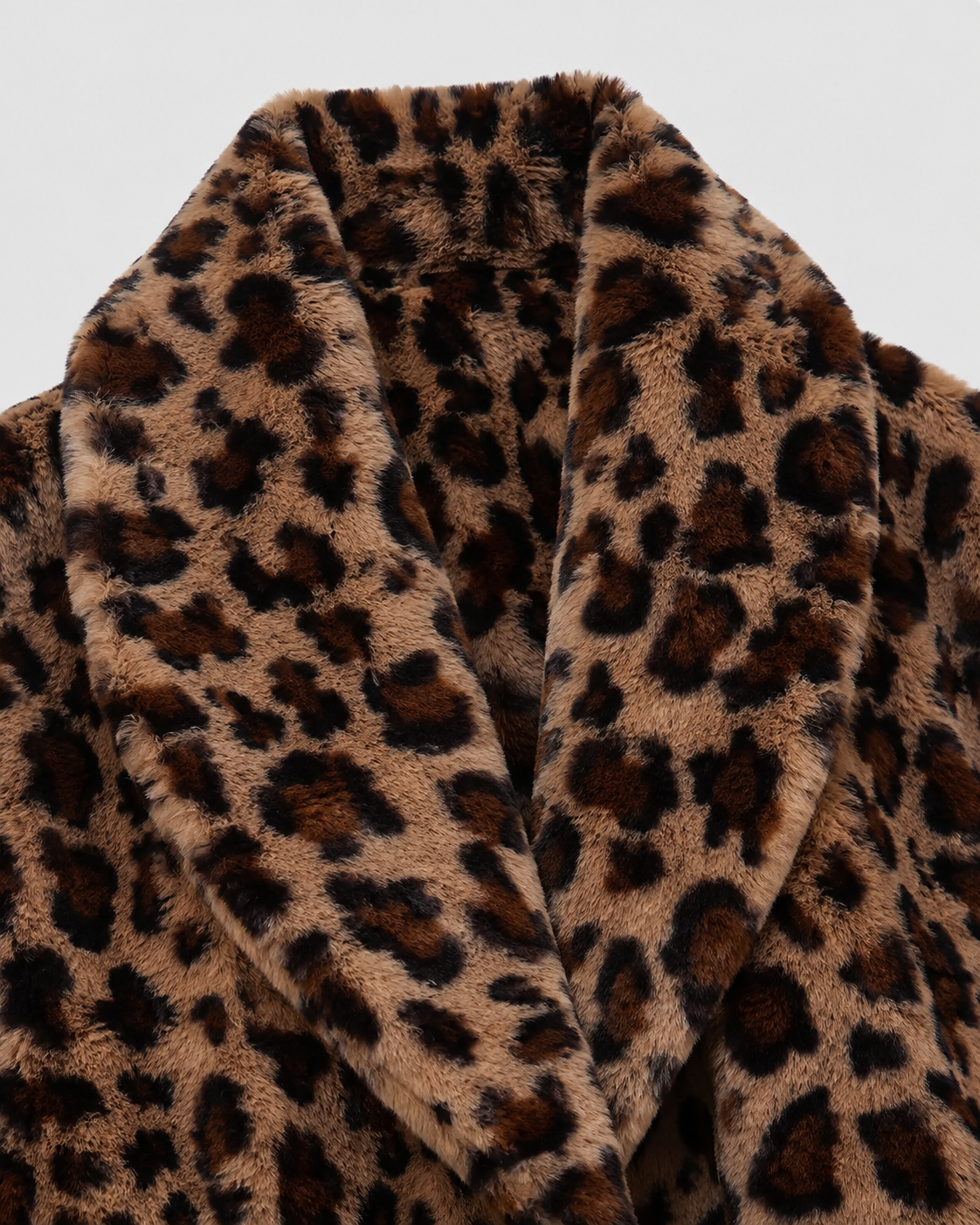 Leopard Print Faux Fur Shawl Collar Longline Coat