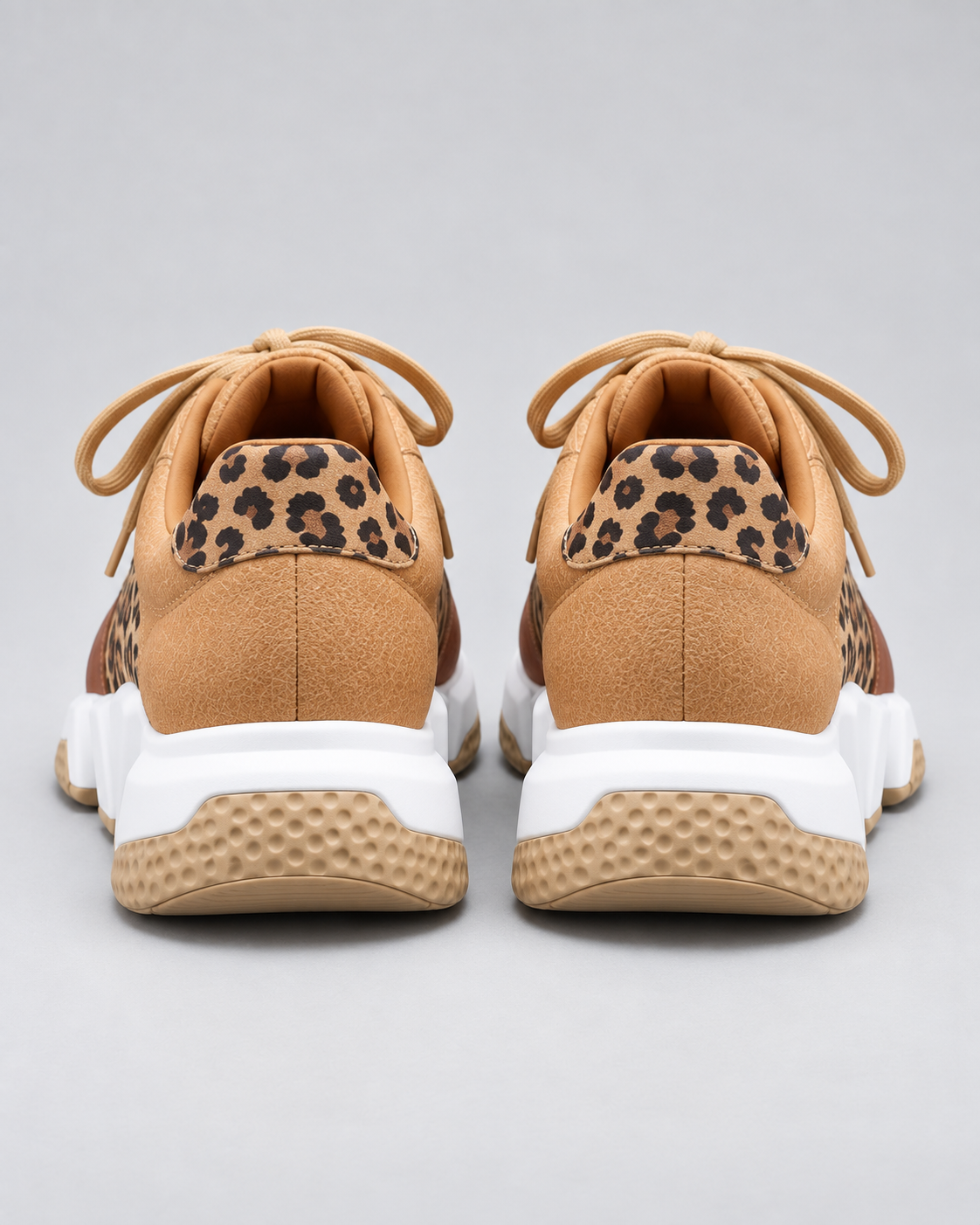 Leopard Print Lace Up Chunky Lug Sole Sneakers