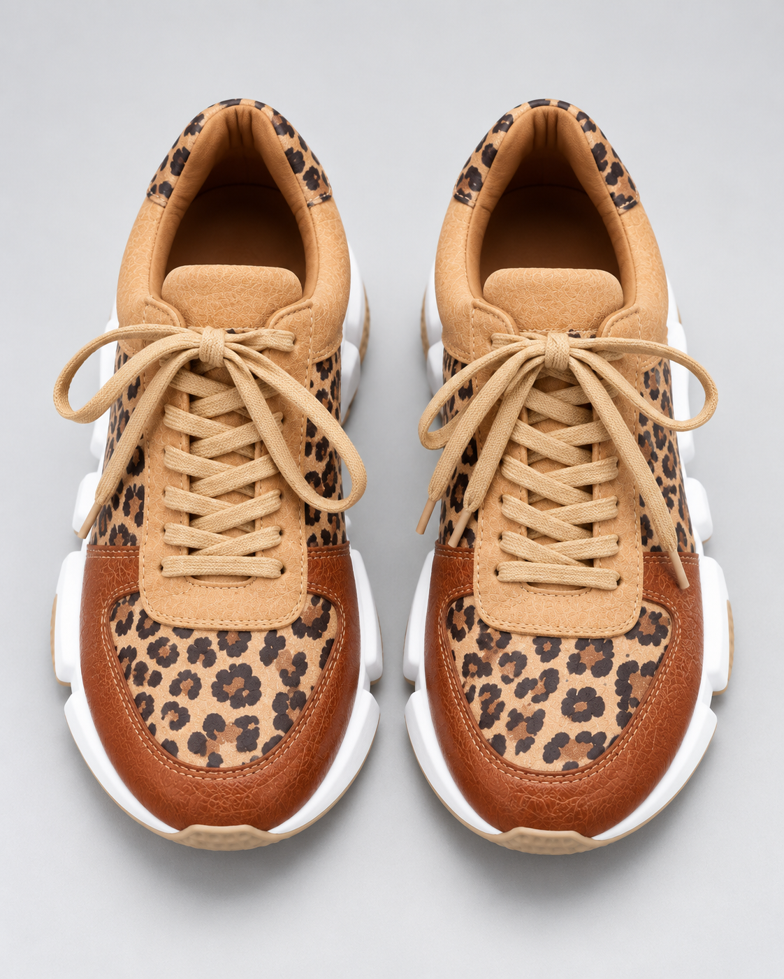 Leopard Print Lace Up Chunky Lug Sole Sneakers