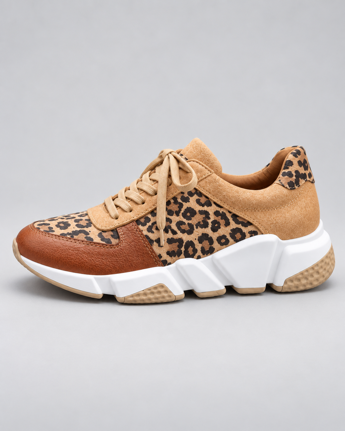 Leopard Print Lace Up Chunky Lug Sole Sneakers