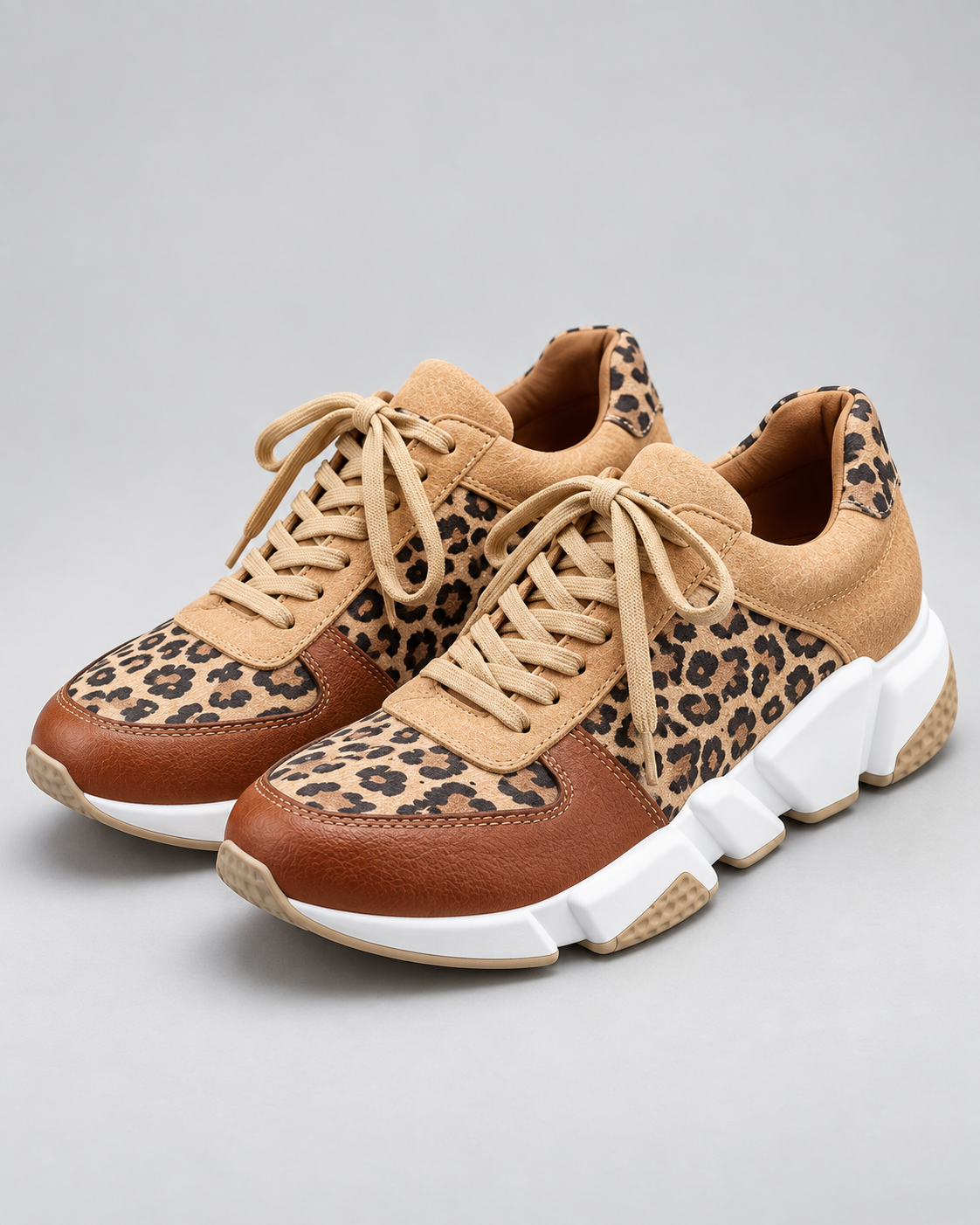 Leopard Print Lace Up Chunky Lug Sole Sneakers