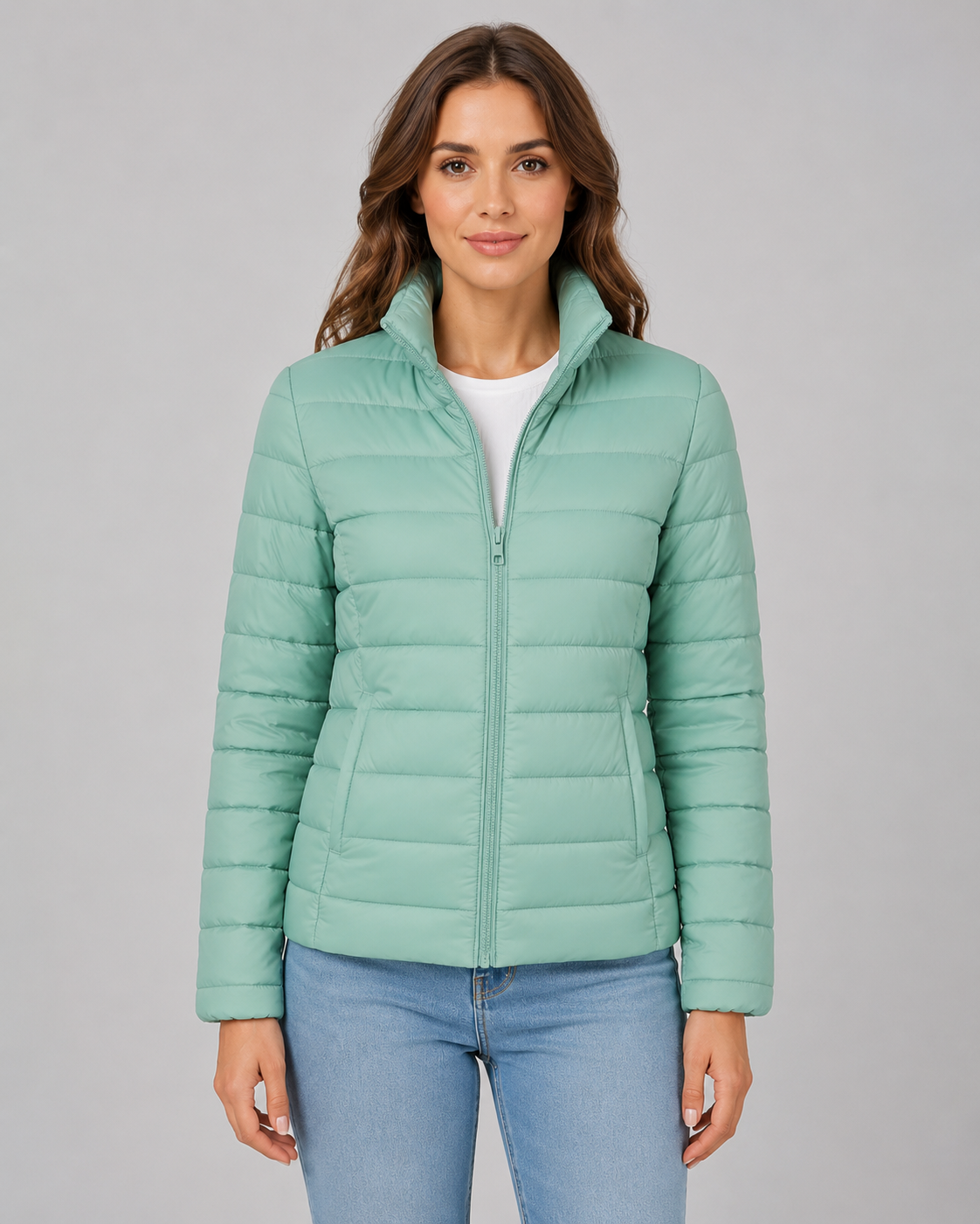 Women's Lightweight Puffer Jacket with Stand Collar