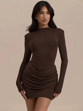 High Neck Long Sleeve Ruched Bodycon Mini Dress 2