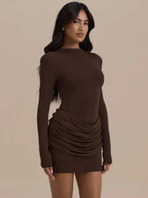 High Neck Long Sleeve Ruched Bodycon Mini Dress 3