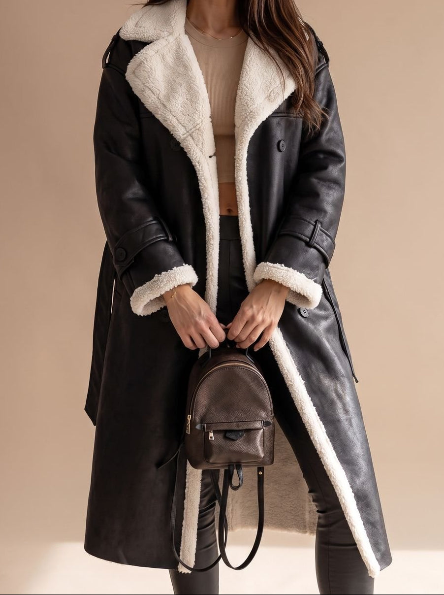 Grace | Women's Long Teddy Winter Coat Double-Breasted Sherpa Belted
