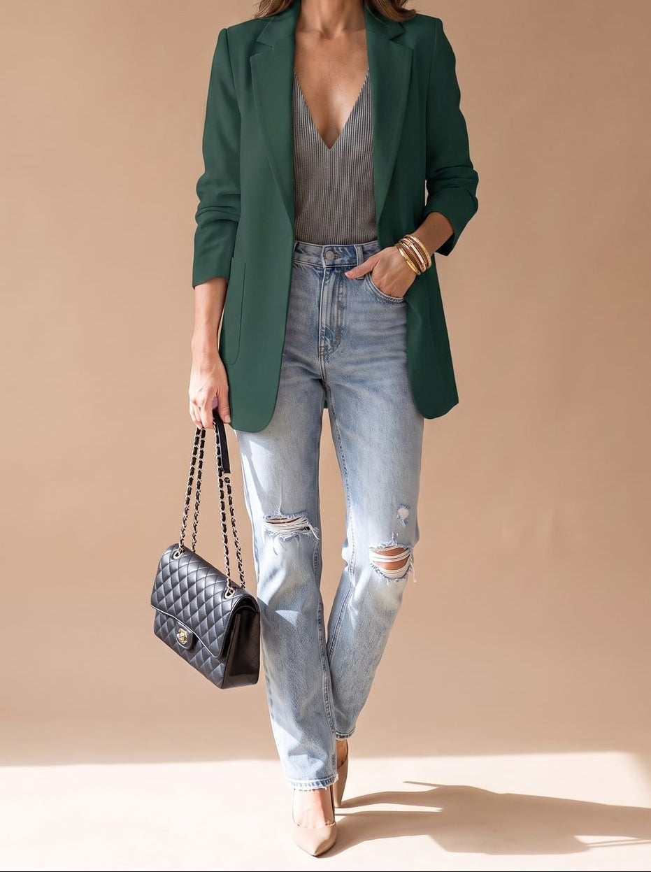 Open Front Notch Lapel Longline Blazer