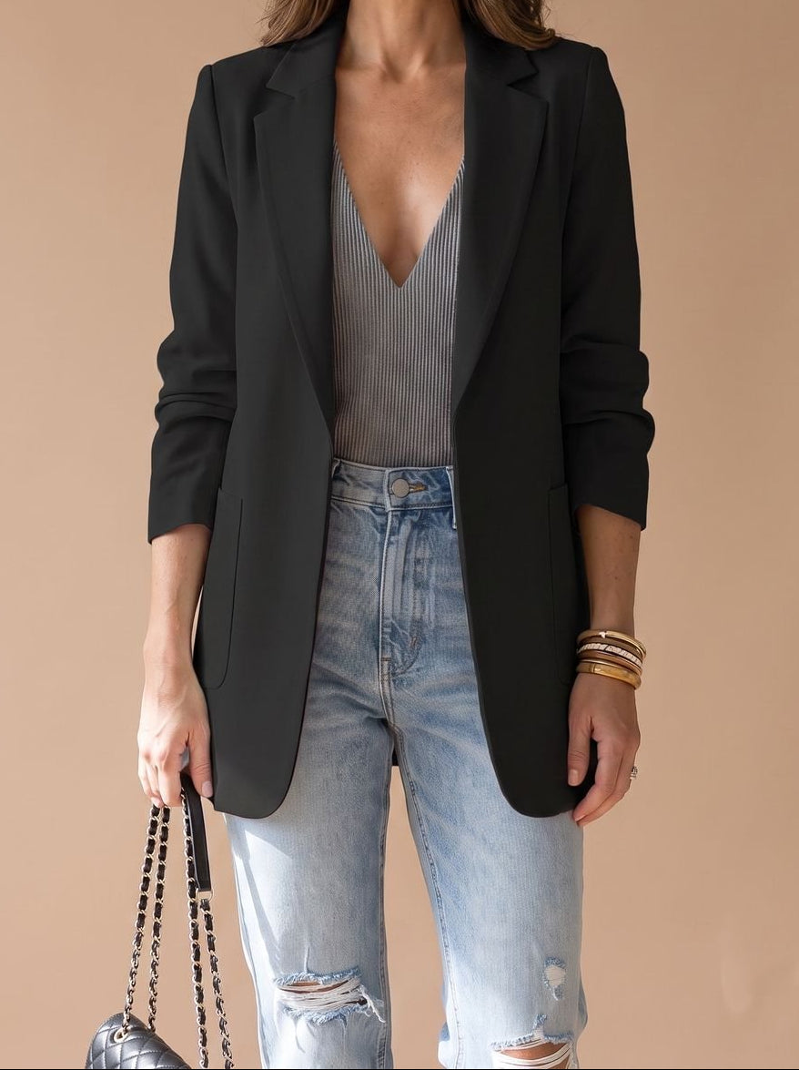 Open Front Notch Lapel Longline Blazer