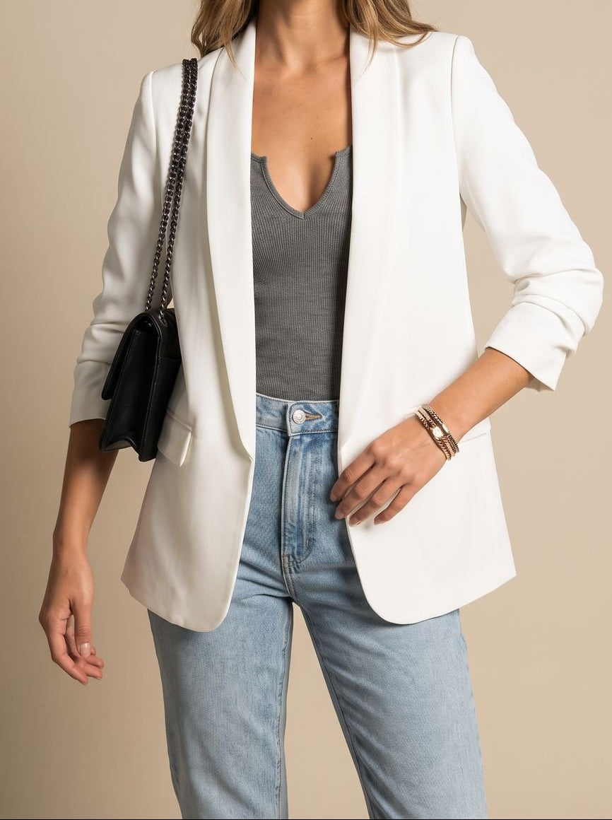 Open Front Notch Lapel Longline Blazer