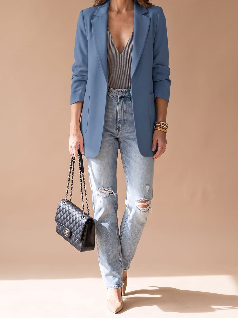 Open Front Notch Lapel Longline Blazer