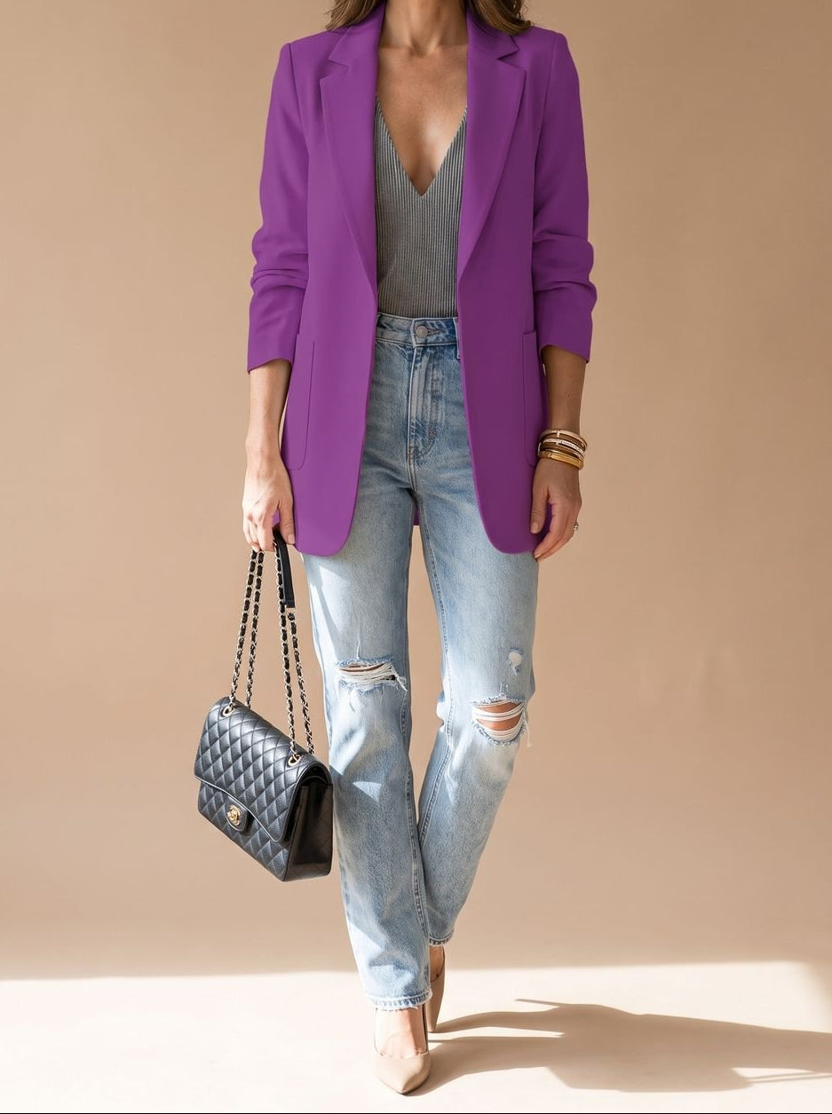 Open Front Notch Lapel Longline Blazer