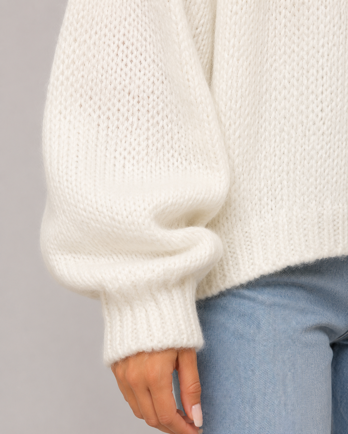 Crew Neck Balloon Sleeve Oversized Chunky Knit Sweater