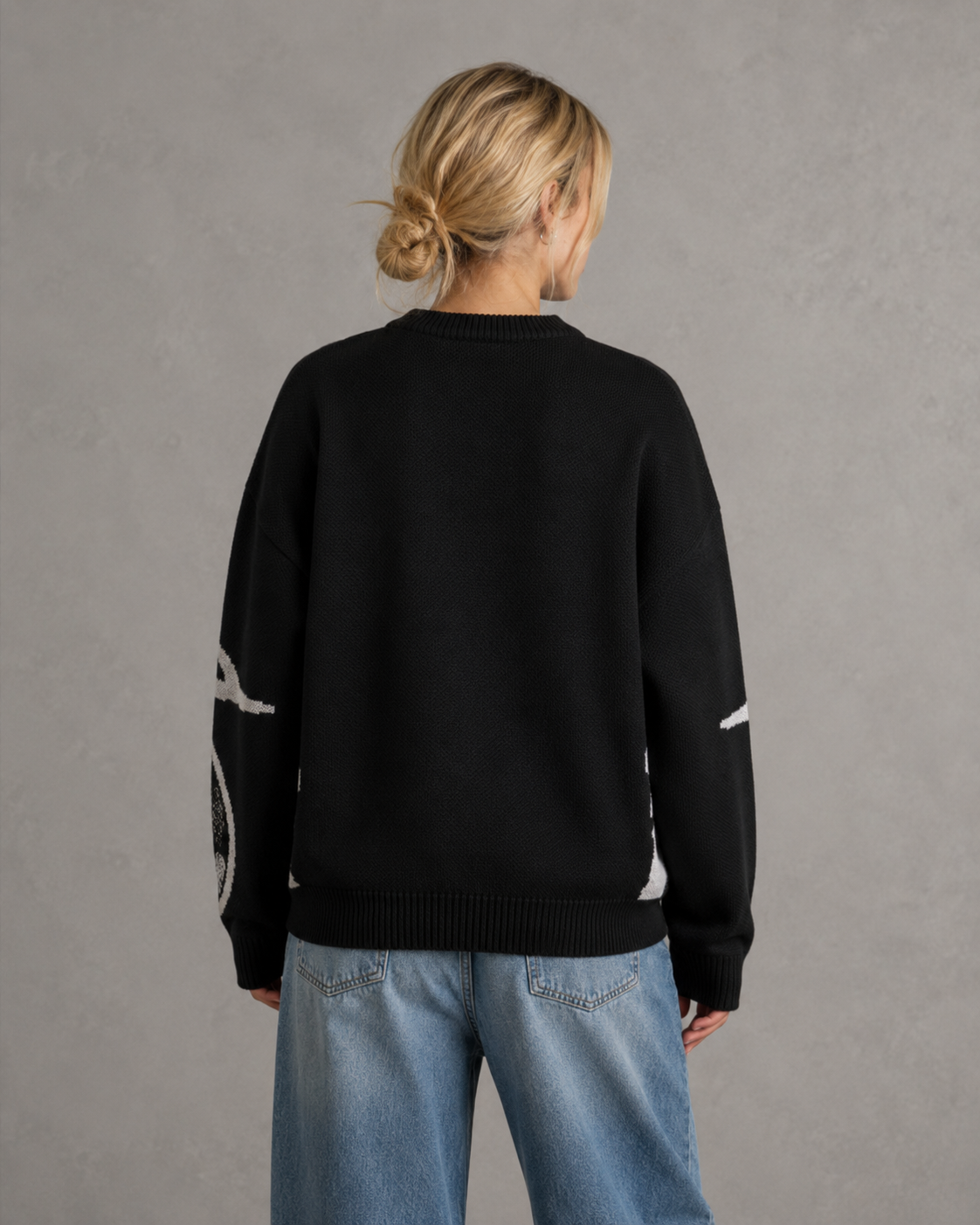 Graphic Print Crew Neck Oversized Knit Sweater