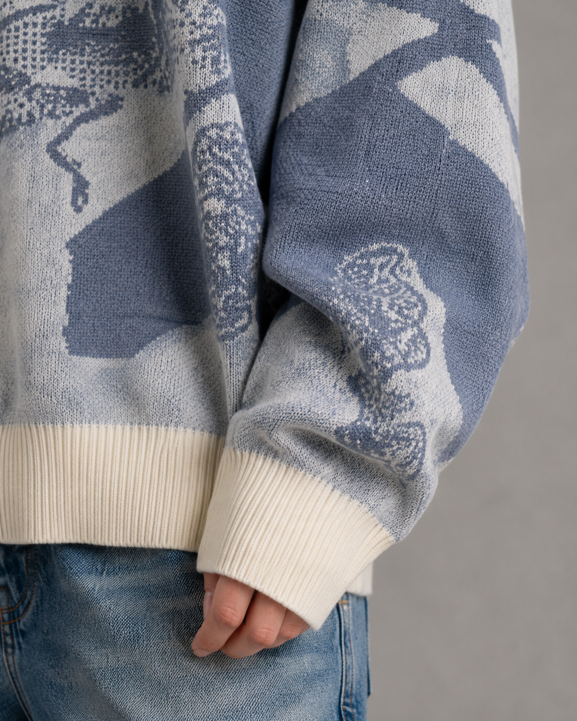 Graphic Print Crew Neck Oversized Knit Sweater