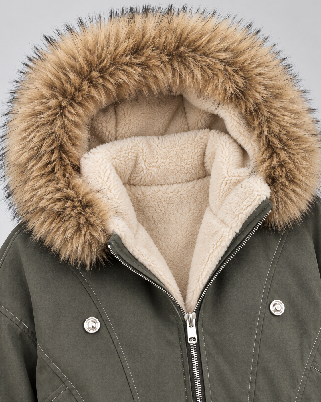 Women's Oversized Hooded Bomber Jacket with Fur Trim