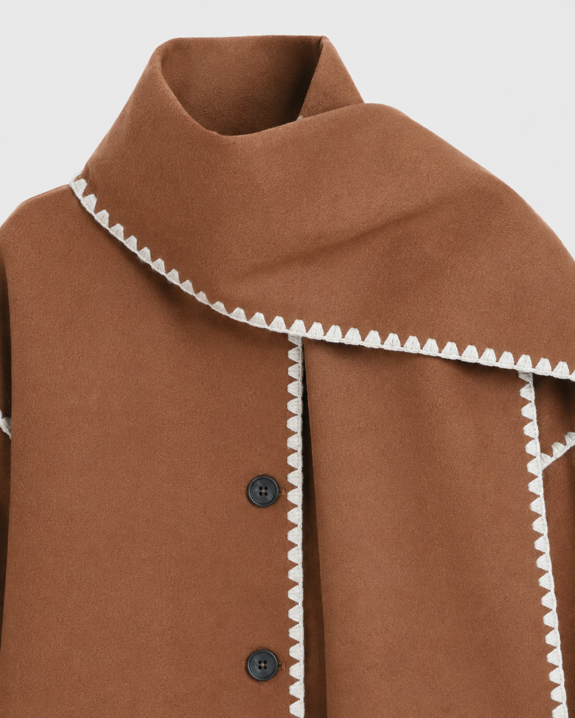 Whipstitch Trim Fringe Oversized Scarf Coat