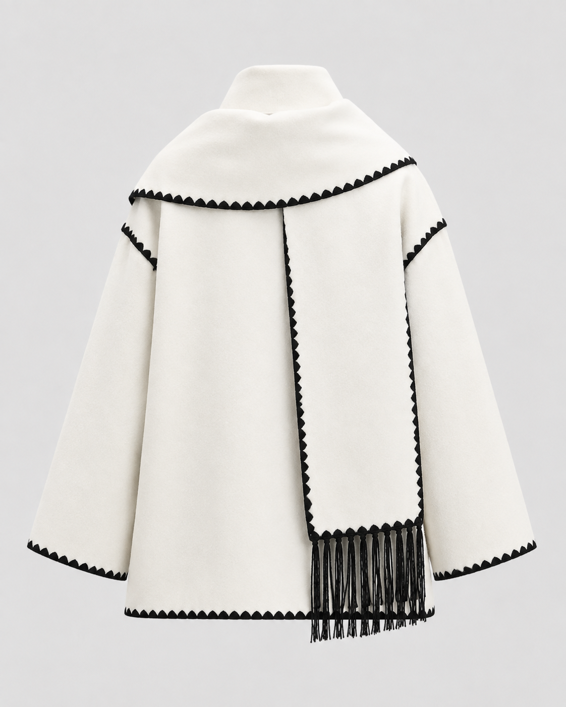 Whipstitch Trim Fringe Oversized Scarf Coat