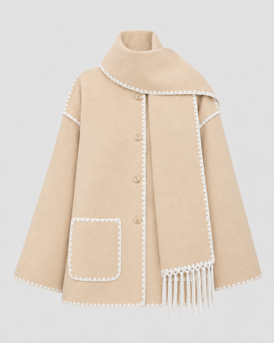 Whipstitch Trim Fringe Oversized Scarf Coat