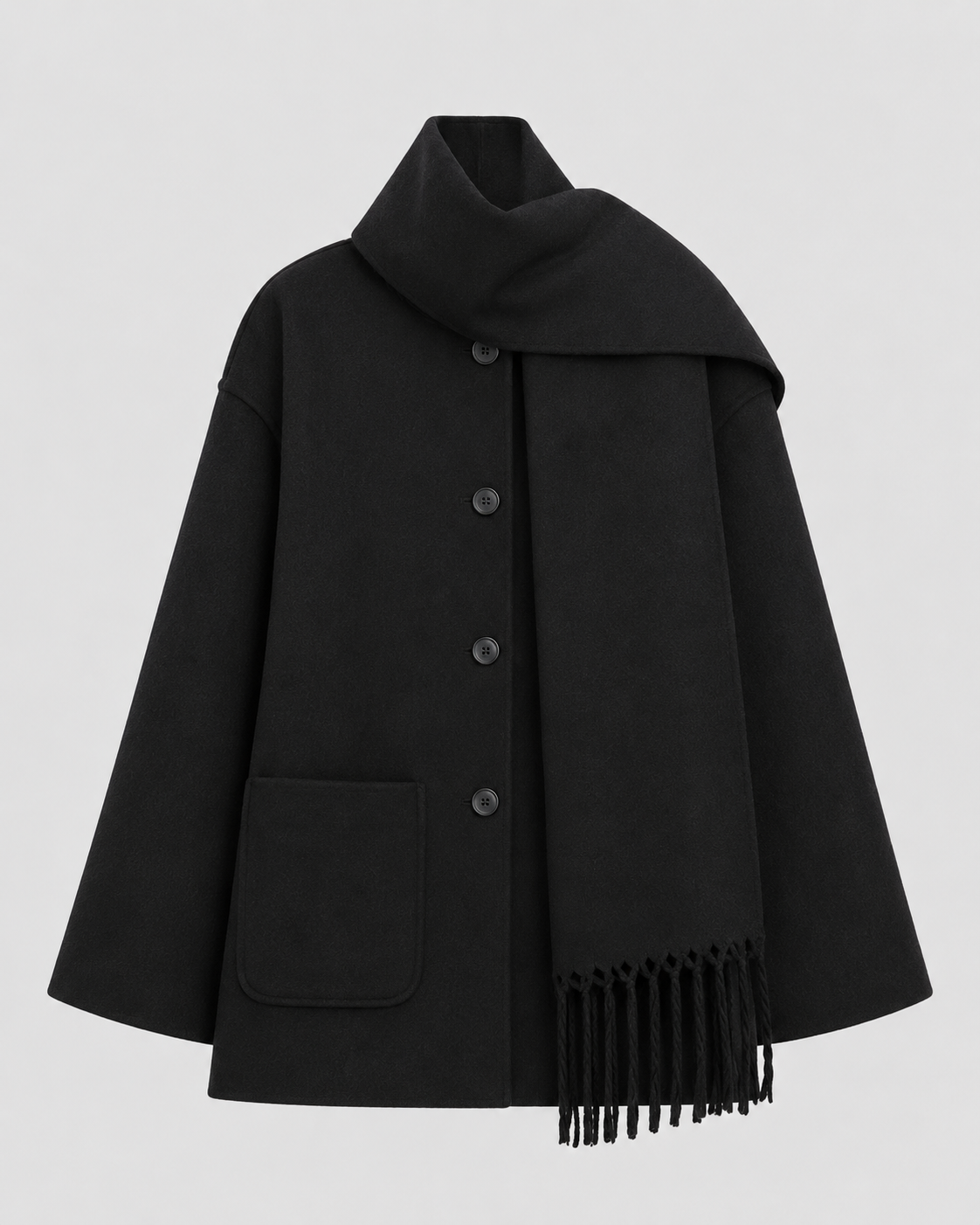 Whipstitch Trim Fringe Oversized Scarf Coat