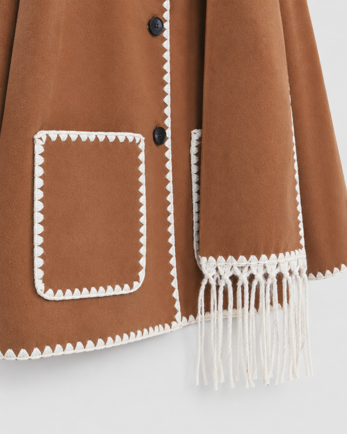 Whipstitch Trim Fringe Oversized Scarf Coat