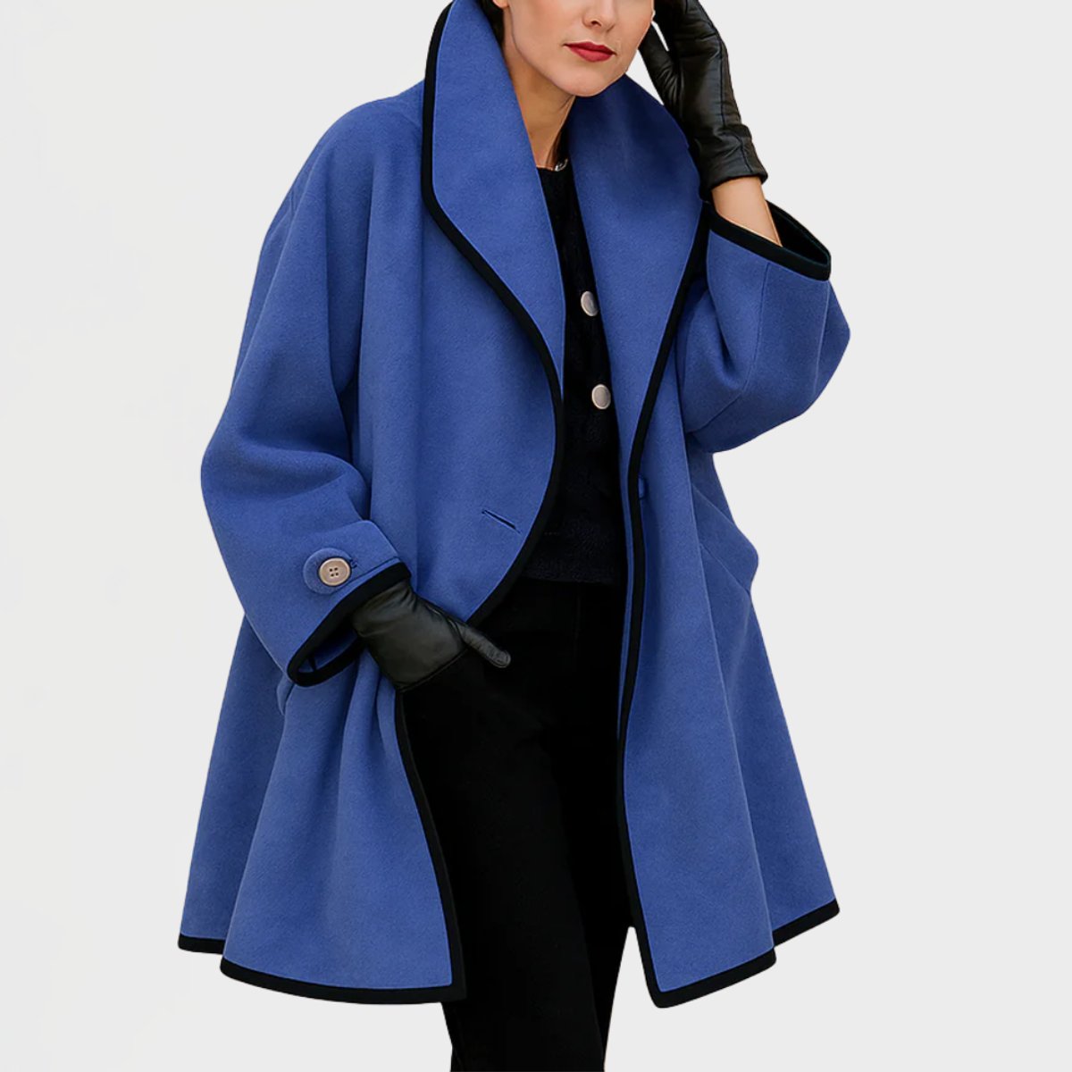 Shawl Collar Contrast Trim A-Line Swing Coat