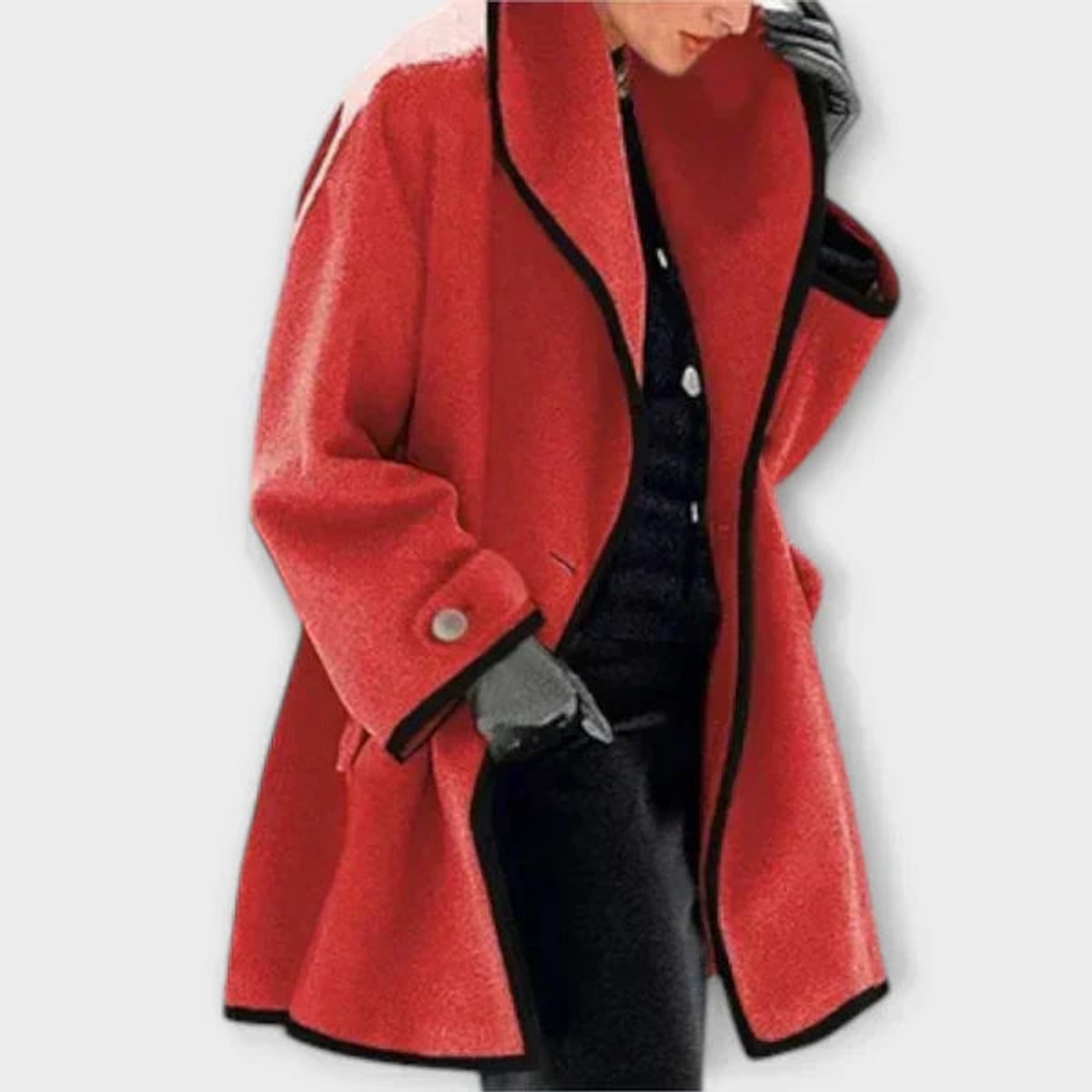 Shawl Collar Contrast Trim A-Line Swing Coat