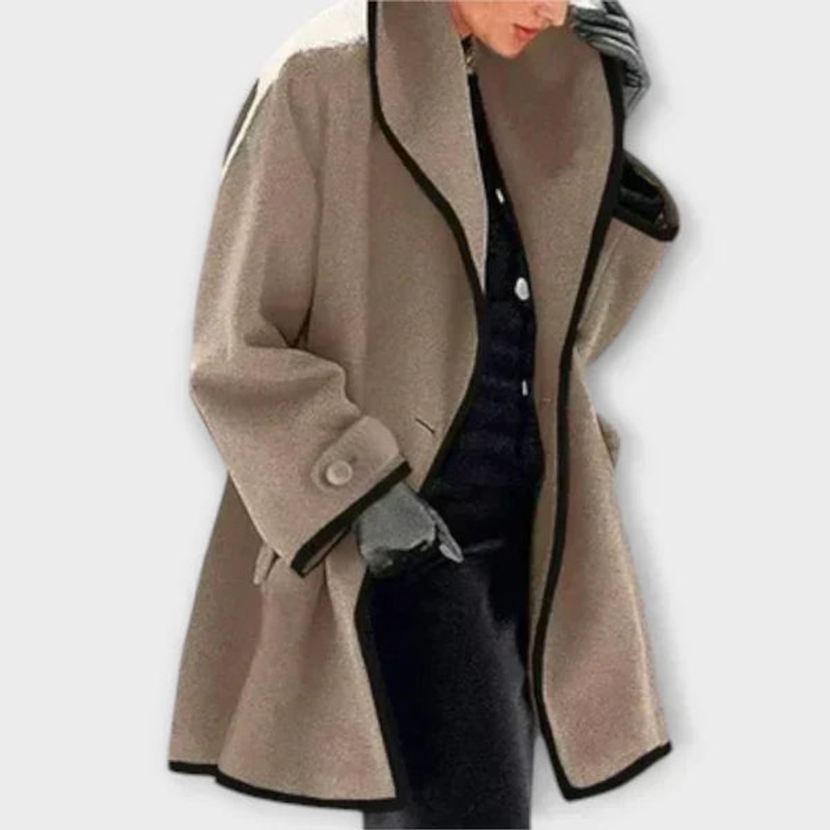 Shawl Collar Contrast Trim A-Line Swing Coat