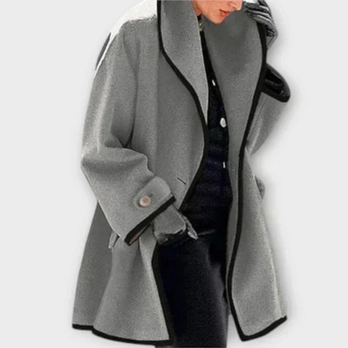 Shawl Collar Contrast Trim A-Line Swing Coat