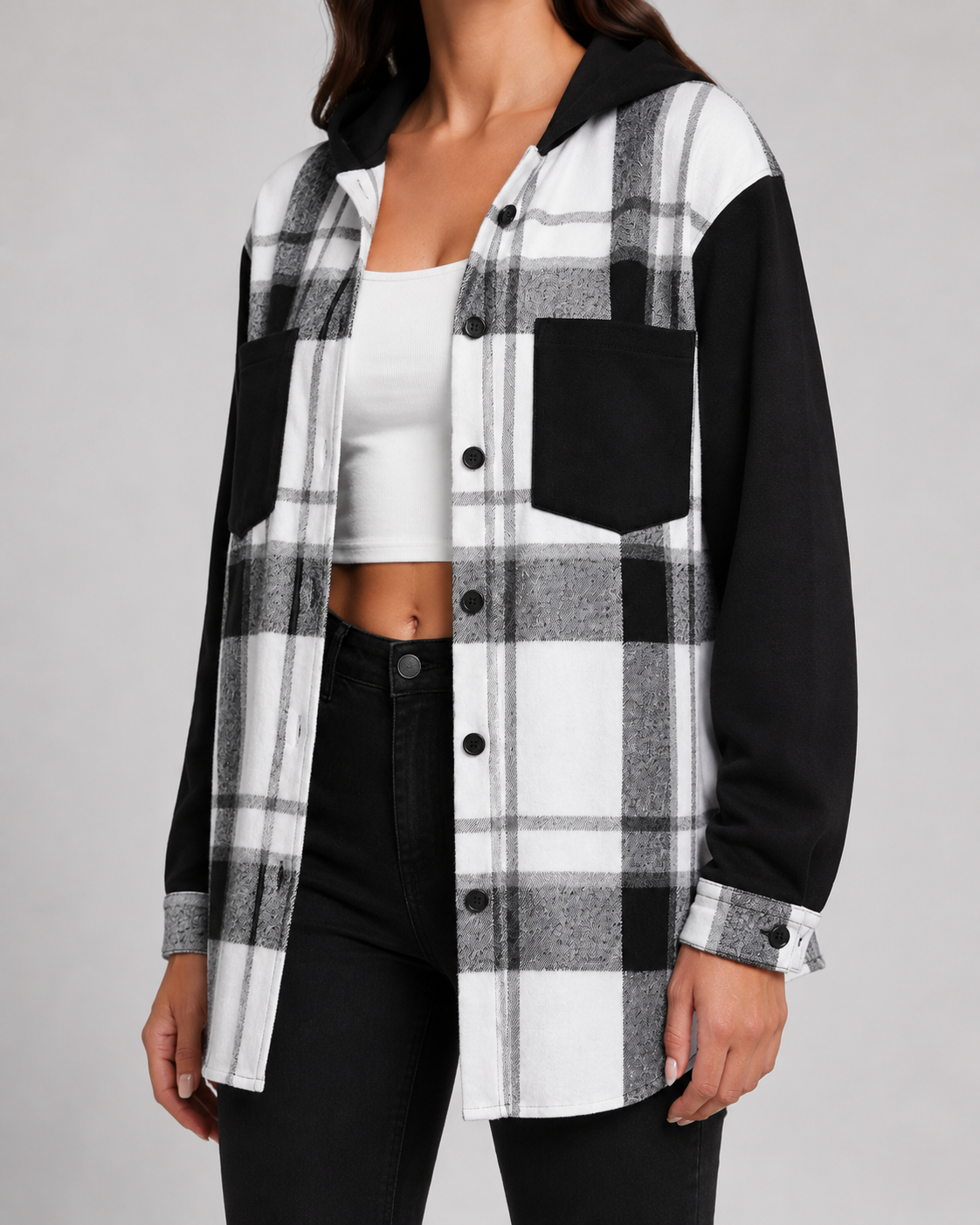 Women's Plaid Hooded Shacket
