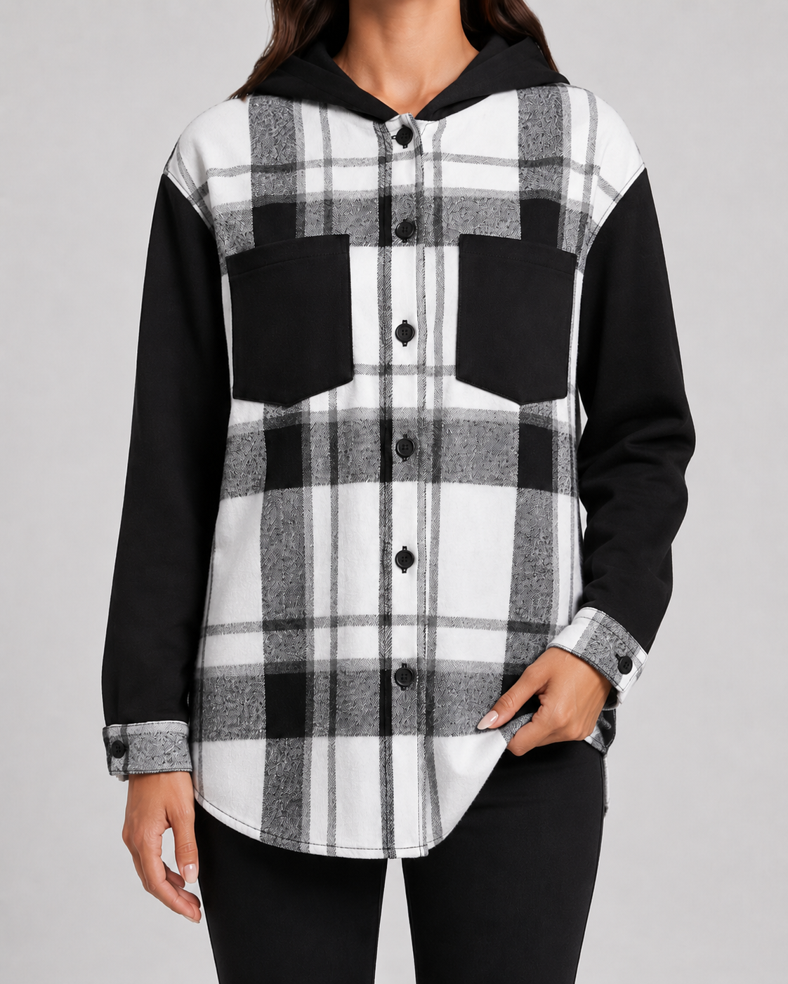 Women's Plaid Hooded Shacket
