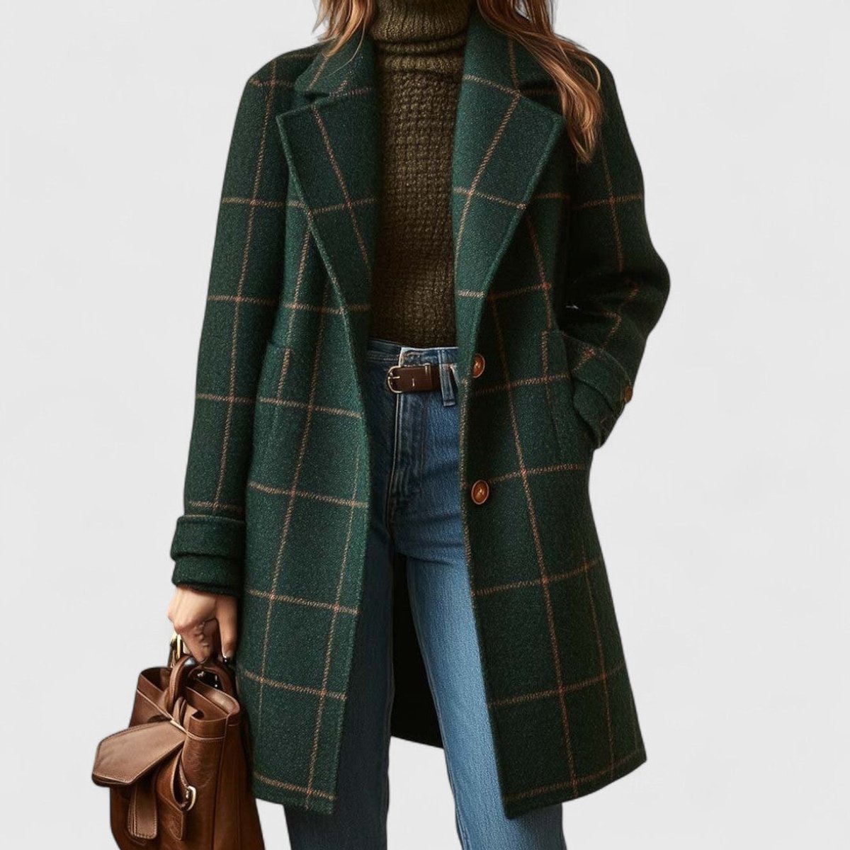 Aria | Women's Plaid Wool-Blend Longline Notch-Lapel Coat