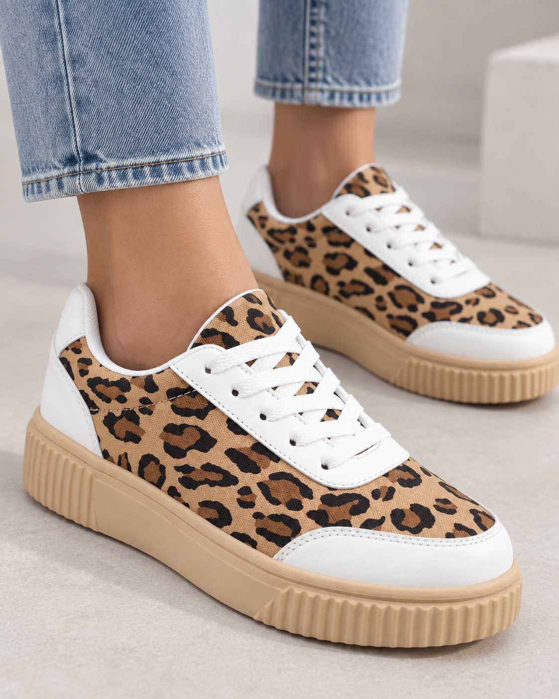 Leopard Print Lace Up Platform Sneakers