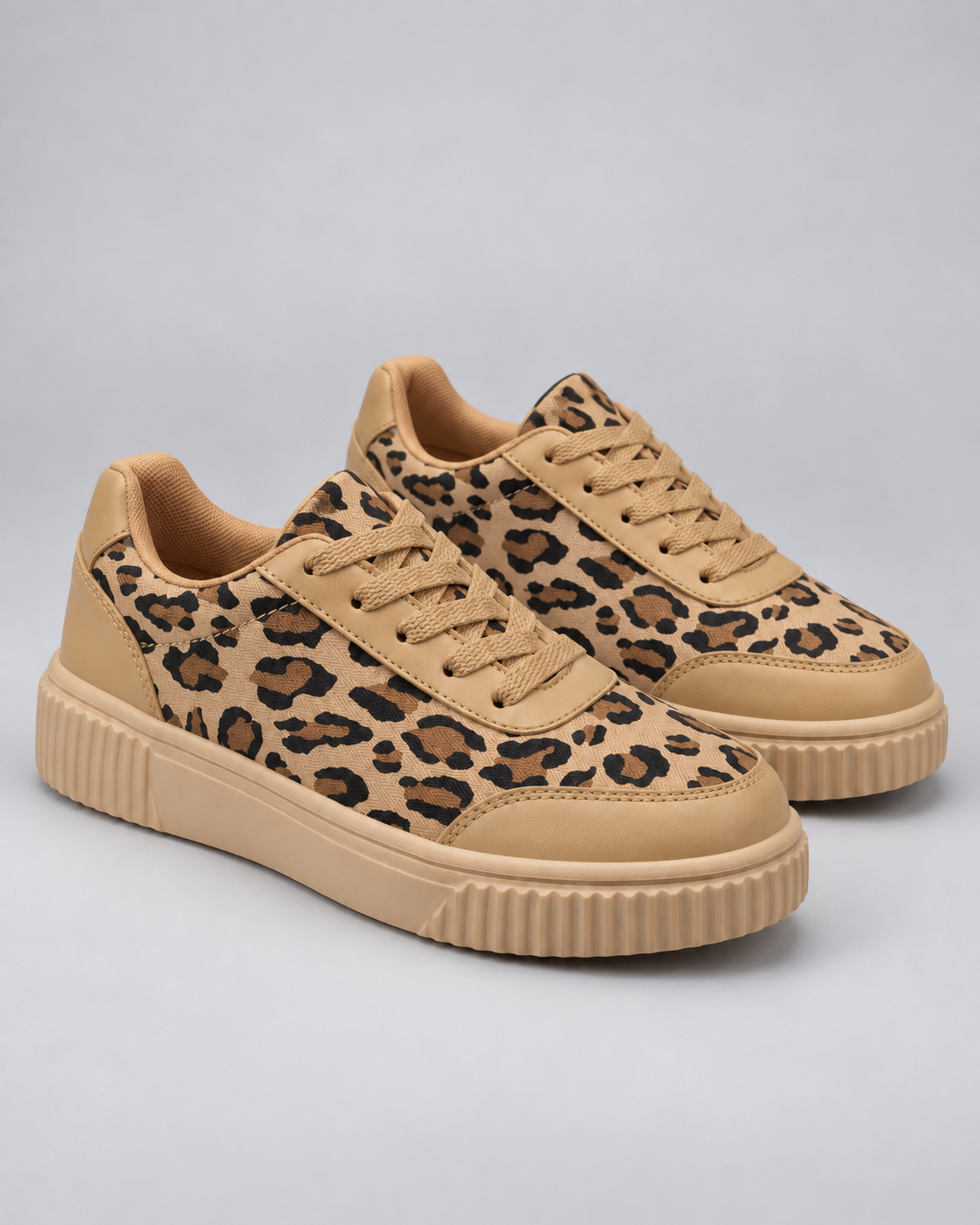 Leopard Print Lace Up Platform Sneakers