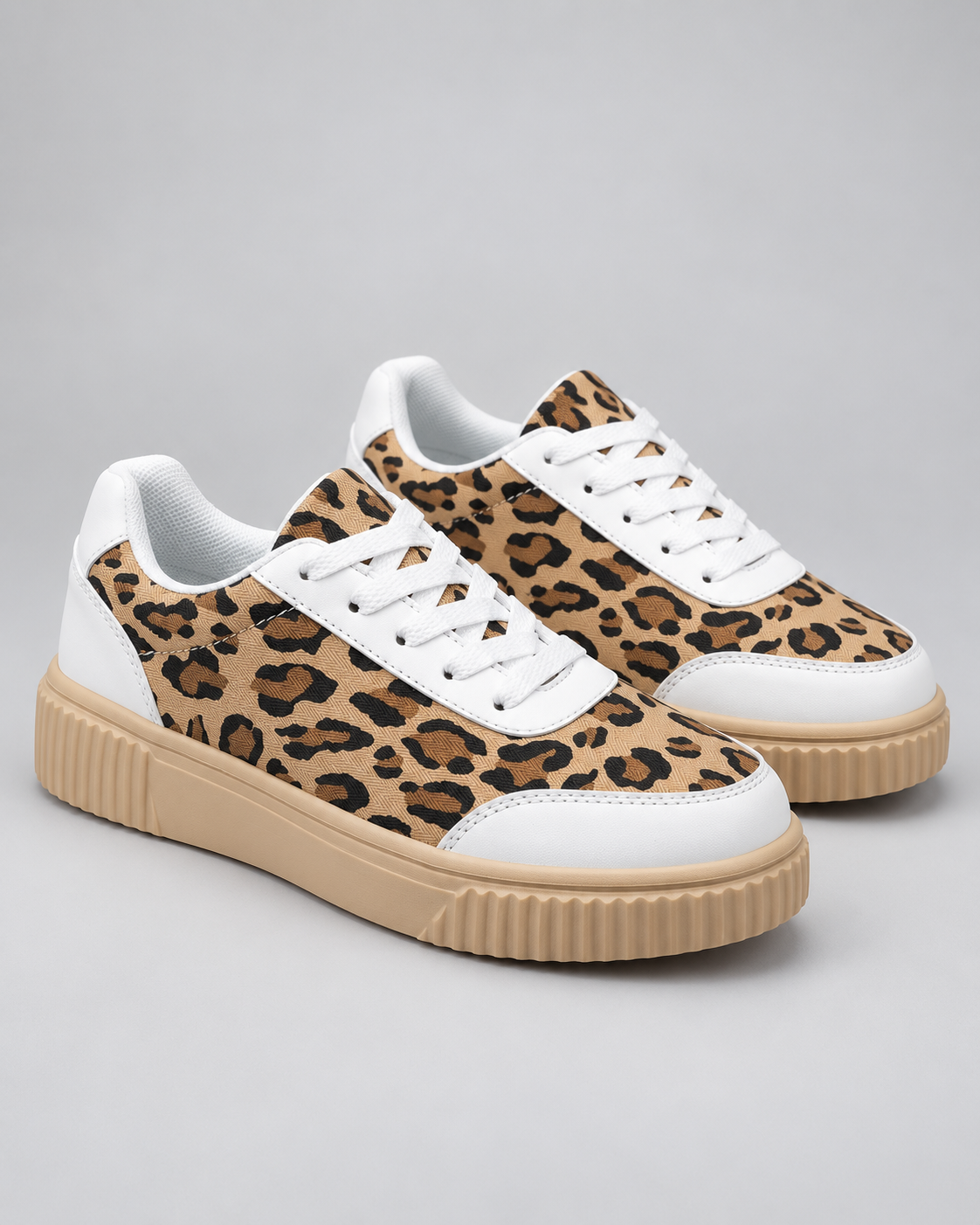 Leopard Print Lace Up Platform Sneakers