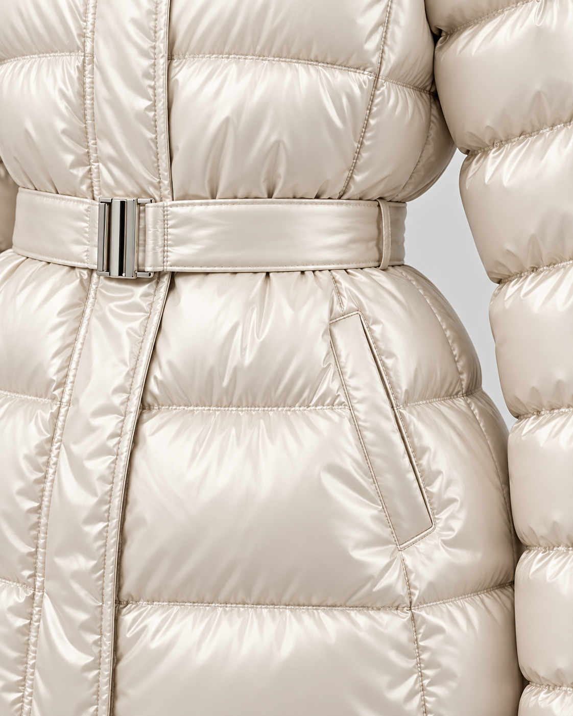 Faux Fur Hood Belted Waist Quilted Puffer Jacket